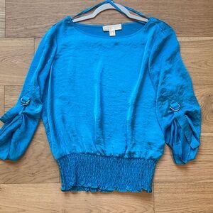 Michael Kors Bright Teal Satin Blouson Top